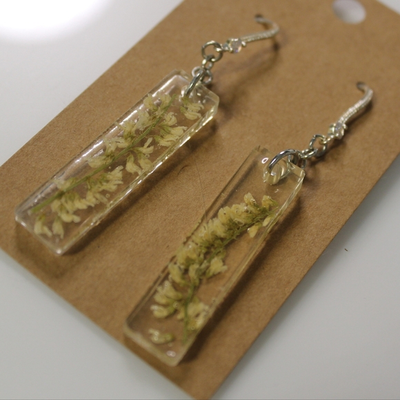 Silver and White Floral Resin Earrings - Handmade By Me -Hypoallergenic - Picture 2 of 5